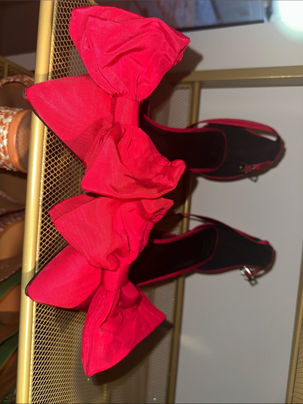 a new day Bright Red Bow Pointed-Toe Slingback Heels